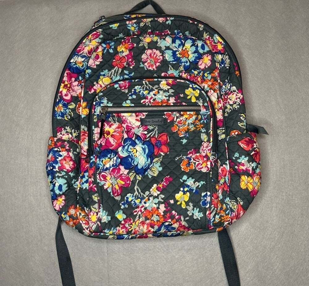 Vera Bradley Campus Backpack Gray Multi Floral Quilted